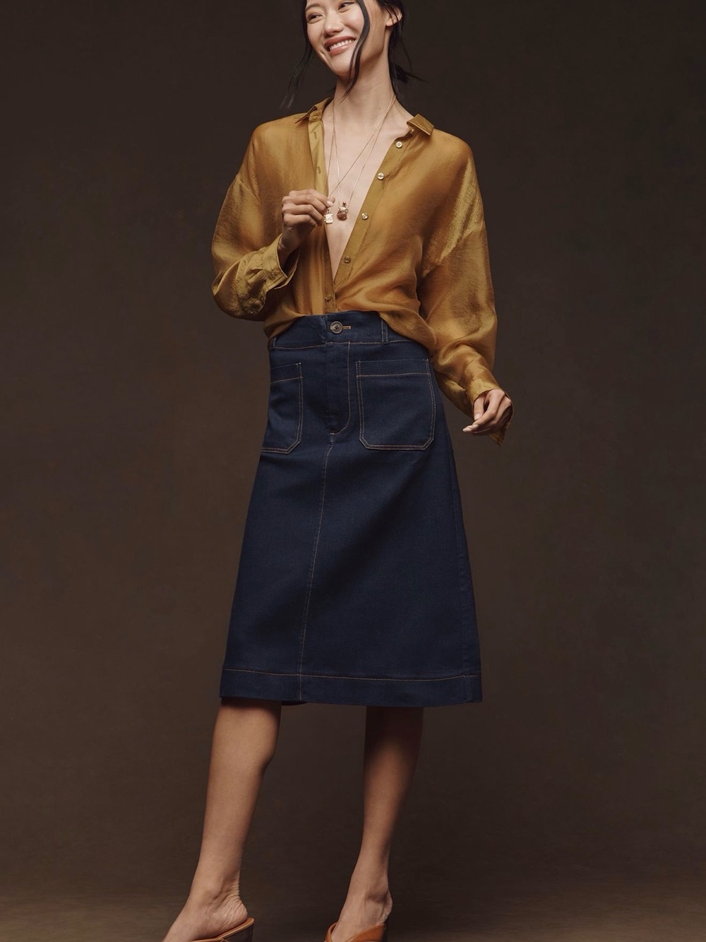 NWT Anthropologie Maeve The Colette Denim Midi Skirt Midnight Rinse Small - Picture 3 of 13